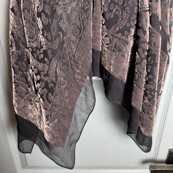 Vintage Burnout Velvet Scarf Grey Black Witchy Whimsigoth 90s Elegant Square - Picture 3 of 5